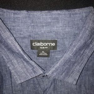 Claiborne 100% Linen XL Navy blue  Slim fit top